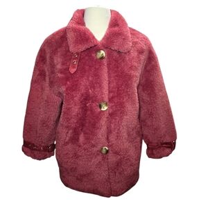 Baloot Red Teddy Coat Size Small Button Closure Pockets